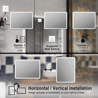 40 x 32 inch LED Bathroom Mirror, Wall Mounted Bathroom Vanity Framed Mirror with Dimmer, IP54 Enhanced Anti-Fog