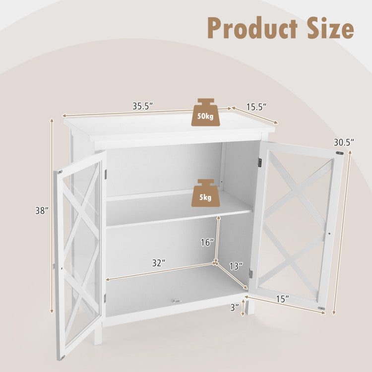 Buffet Cabinet with Tempered Glass Doors & Adjustable Shelves for Kitchen