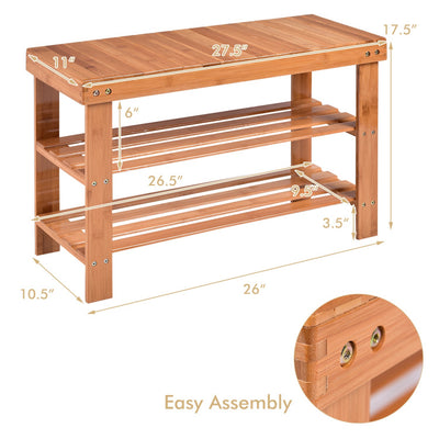 3-Tier Bamboo Shoe Rack Bench for Entryway