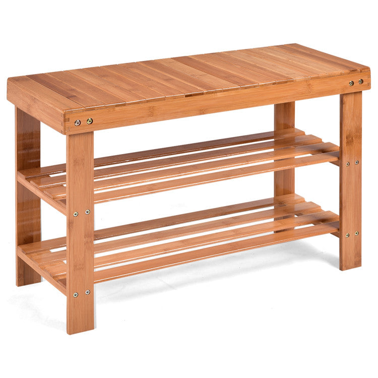 3-Tier Bamboo Shoe Rack Bench for Entryway