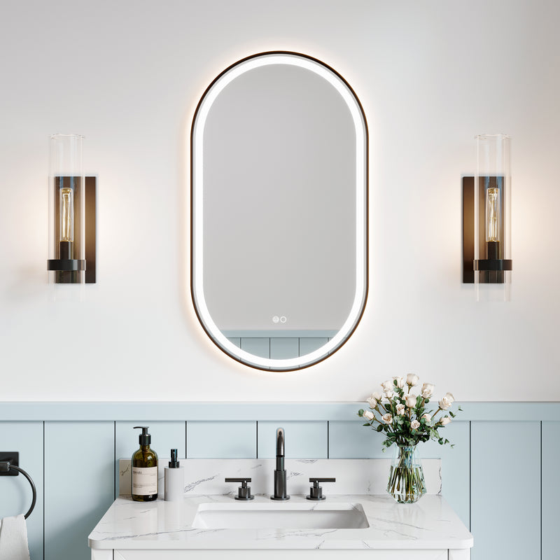 20 in. W x 36 in. H Oval Framed LED Wall-Mounted Bathroom Vanity Mirror Matte Black