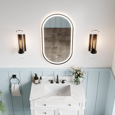 20 in. W x 36 in. H Oval Framed LED Wall-Mounted Bathroom Vanity Mirror Matte Black