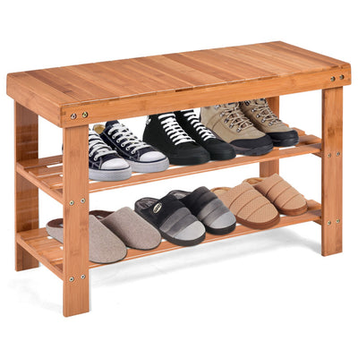 3-Tier Bamboo Shoe Rack Bench for Entryway