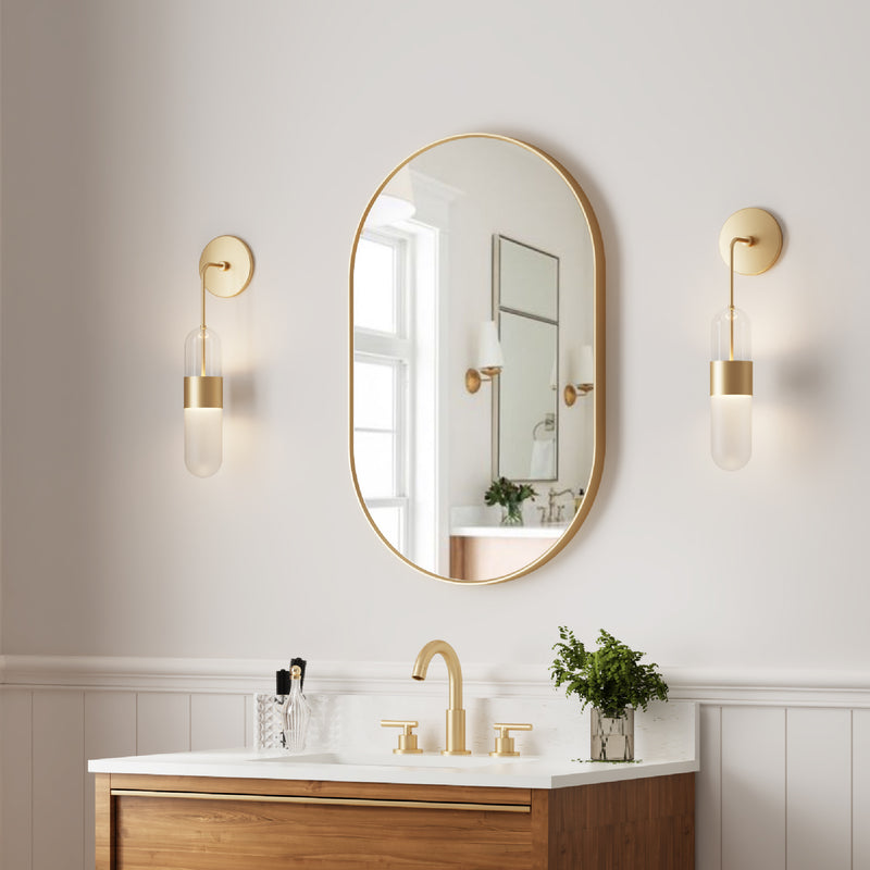 20 in. W x 32 in. H Oval Framed Wall Mount Bathroom Vanity Mirror in Brushed Gold