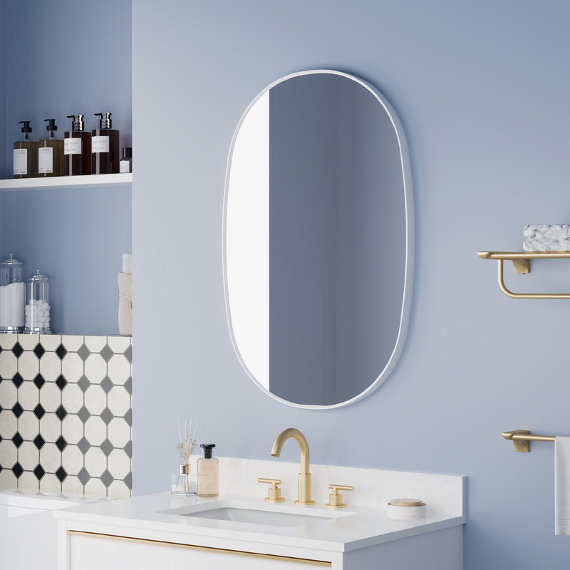 24 in. W. x 36 in. H Oval Framed Wall Bathroom Vanity Mirror in White