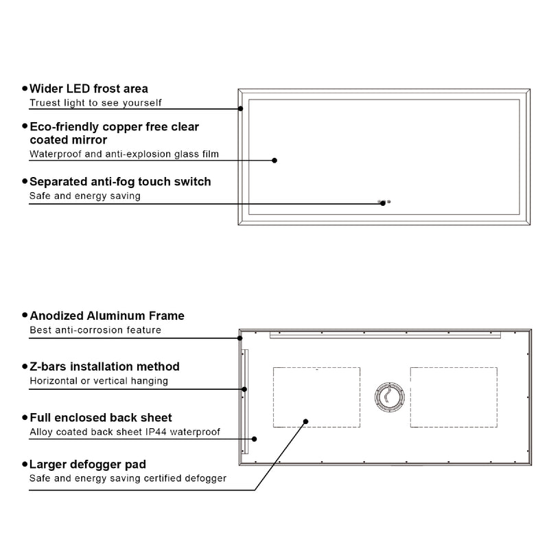 84 in. W x 40 in. H Large Rectangular Framed LED Light Anti-Fog Wall Bathroom Vanity Mirror in Brushed Gold