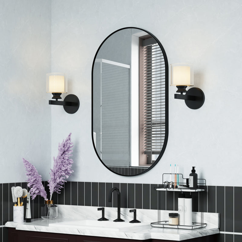 24 in. W x 40 in. H Oval Framed Wall Mount Bathroom Vanity Mirror in Matte Black