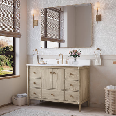 48-Inch Freestanding Oak Bathroom Vanity with White Quartz Top Sink