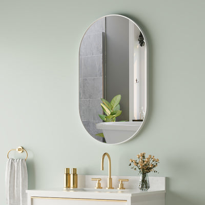 24 in. W x 40 in. H Oval Framed Wall Mount Bathroom Vanity Mirror in White