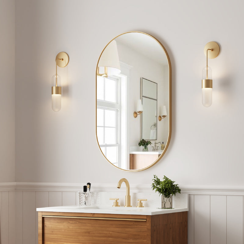 24 in. W x 40 in. H Oval Framed Wall Mount Bathroom Vanity Mirror in Brushed Gold