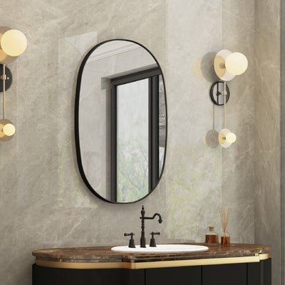 24 in. W. x 36 in. H Oval Framed Wall Bathroom Vanity Mirror in Matte Black