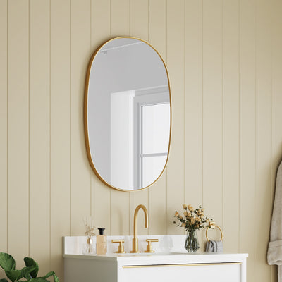 24 in. W. x 36 in. H Oval Framed Wall Bathroom Vanity Mirror in Brushed Gold