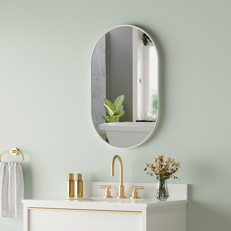 20 in. W x 32 in. H Oval Framed Wall Mount Bathroom Vanity Mirror in White