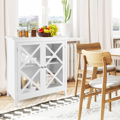 Buffet Cabinet with Tempered Glass Doors & Adjustable Shelves for Kitchen