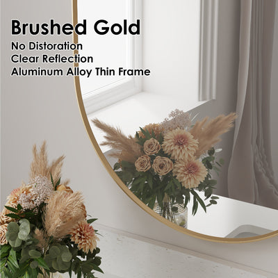 24 in. W x 40 in. H Oval Framed Wall Mount Bathroom Vanity Mirror in Brushed Gold