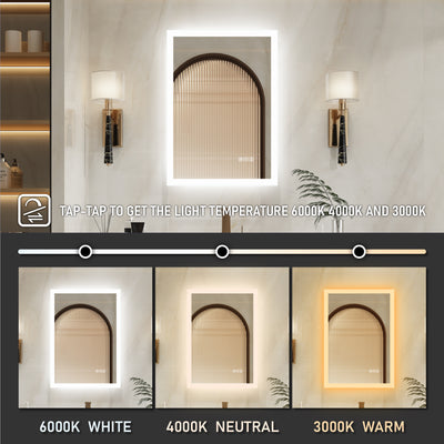 24-in W x 32-in H LED Lit Mirror Rectangular Fog Free Frameless Bathroom Vanity Mirror