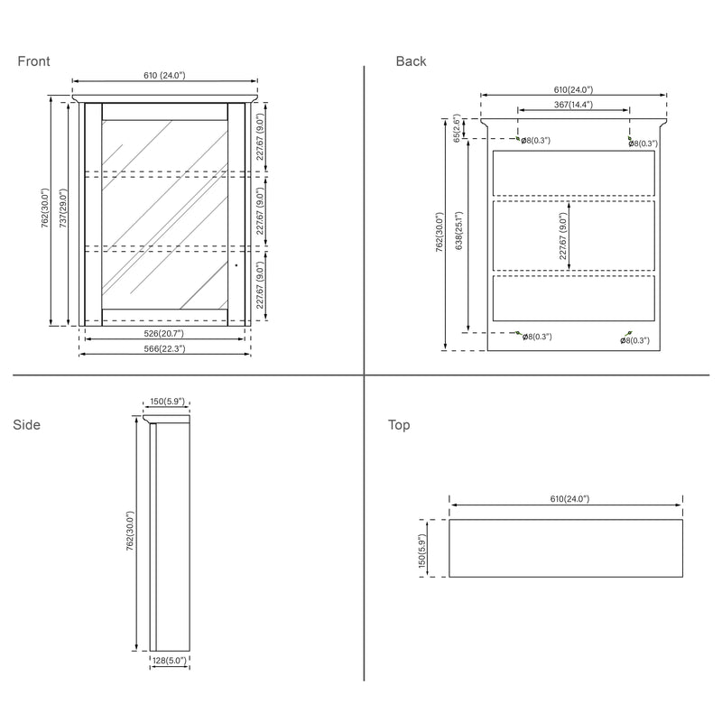 24-in x 30-in Surface Mount Mirrored Rectangle Medicine Cabinet White