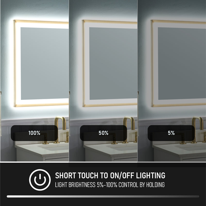 84 in. W x 40 in. H Large Rectangular Framed LED Light Anti-Fog Wall Bathroom Vanity Mirror in Brushed Gold