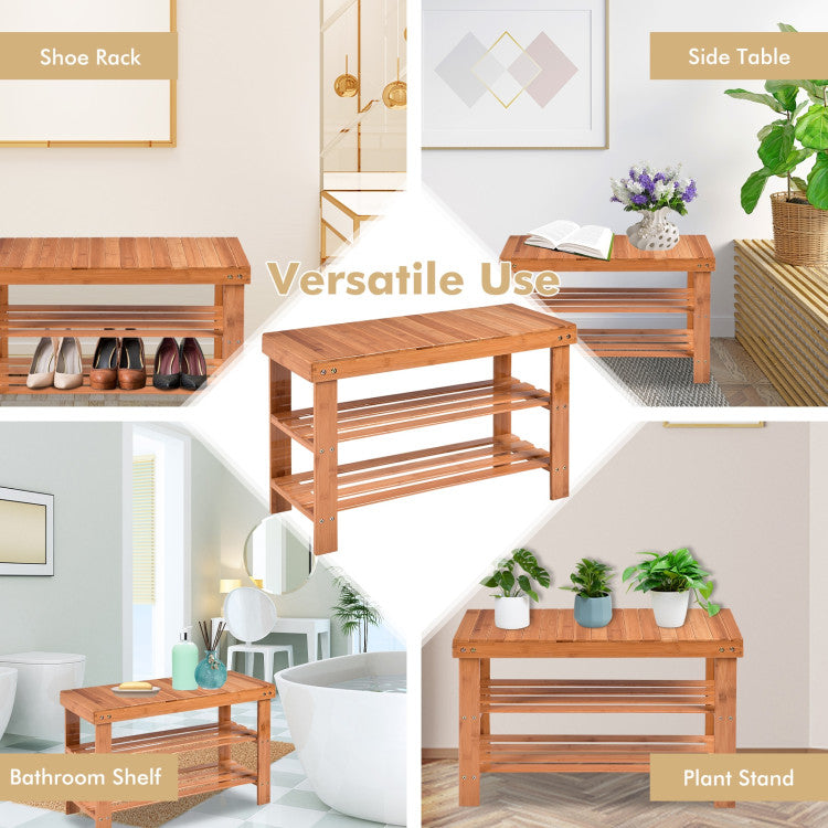 3-Tier Bamboo Shoe Rack Bench for Entryway