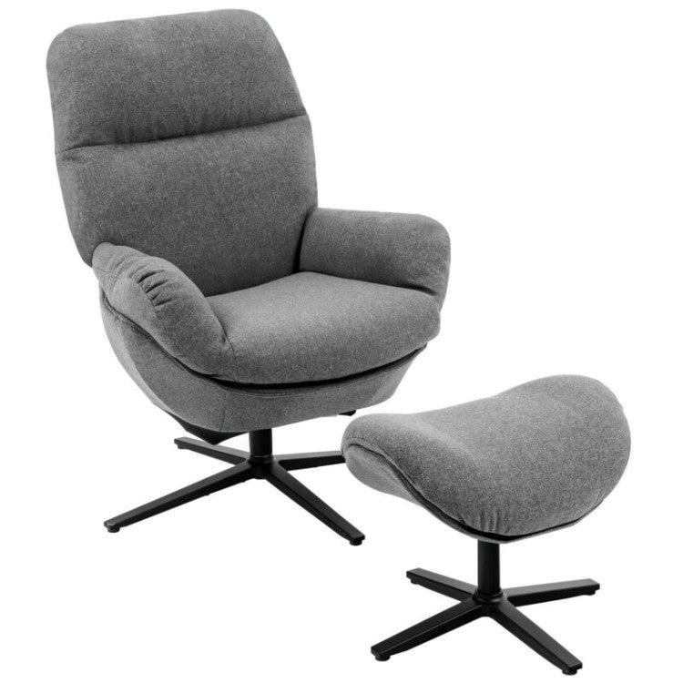 Upholstered Swivel Lounge Chair with Ottoman and Rocking Footstool