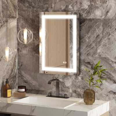 20 in. W x 28 in. H Frameless Rectangular LED Light Bathroom Mirror