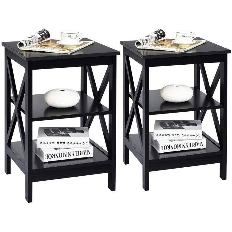 3-Tier X-Design Nightstands with Storage Shelves for Living Room Bedroom