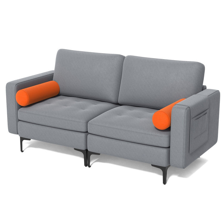 Modern Loveseat Sofa with 2 Bolsters and Side Storage Pocket