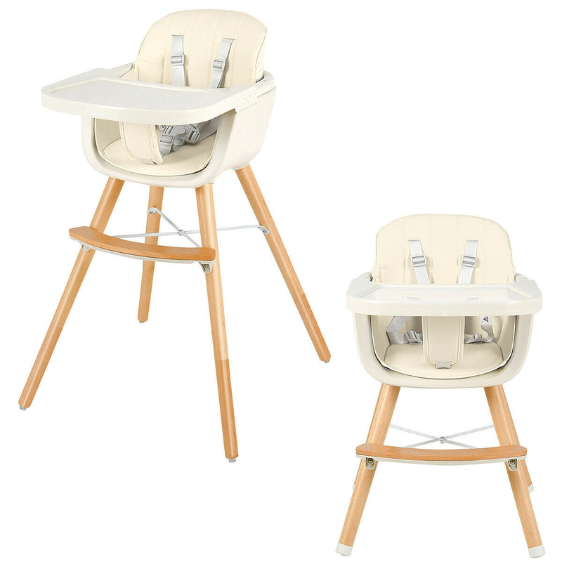 3 in 1 Convertible Wooden Baby High Chair with Cushion