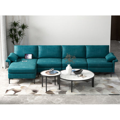 Extra Large L-shaped Sectional Sofa with Reversible Chaise--Peacock Blue