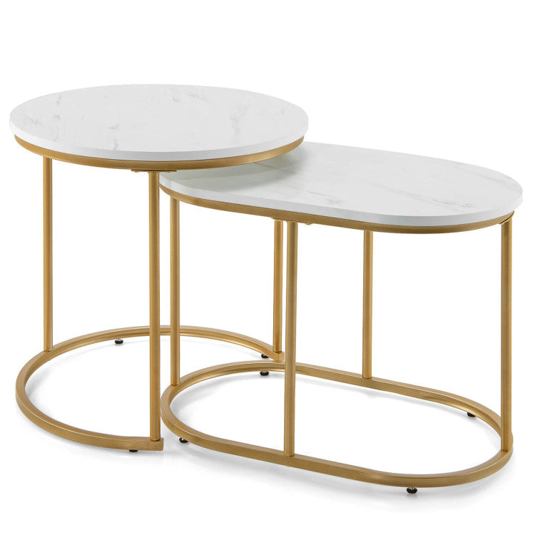 Modern Marble Look Stacking Nesting Coffee Table Set