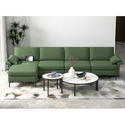 Extra Large L-shaped Sectional Sofa with Reversible Chaise--Army Green