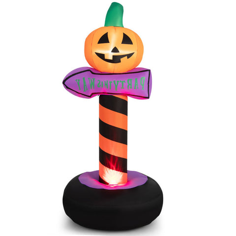 6 Feet Inflatable Halloween Pumpkin Road Sign Decoration with LED Light