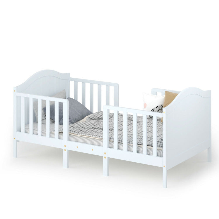 2-in-1 Classic Convertible Wooden Toddler Bed with 2 Side Guardrails for Extra Safety