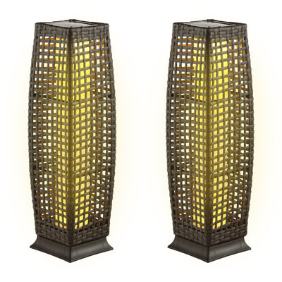 2 Pieces Solar-Powered Square Wicker Floor Lamps with Auto LED Light