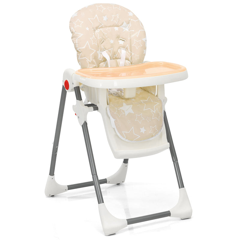 Folding Baby High Chair Dining Chair w/ 6-Level Height Adjustment Beige