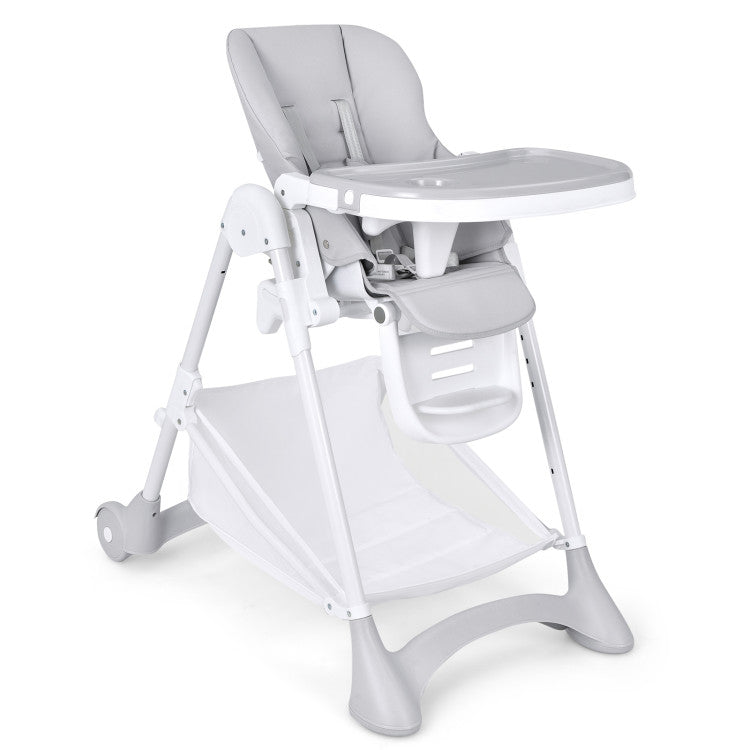 Baby Folding Chair with Wheel Tray Storage Basket