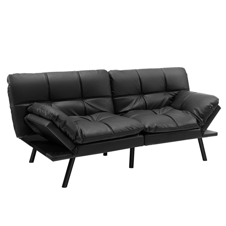 Convertible Memory Foam Futon Sofa Bed with Adjustable Armrest--Black