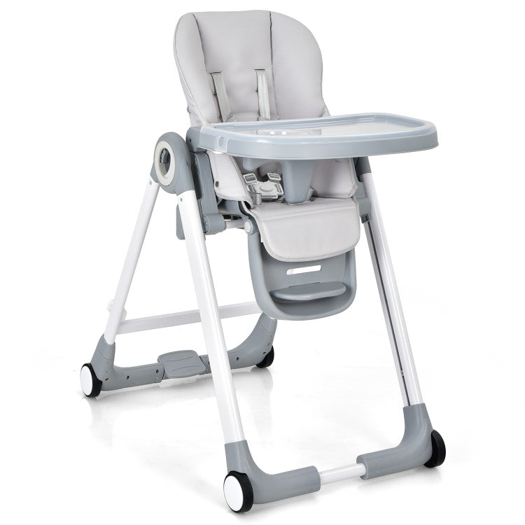 Baby Folding Convertible High Chair with Wheels and Adjustable Height