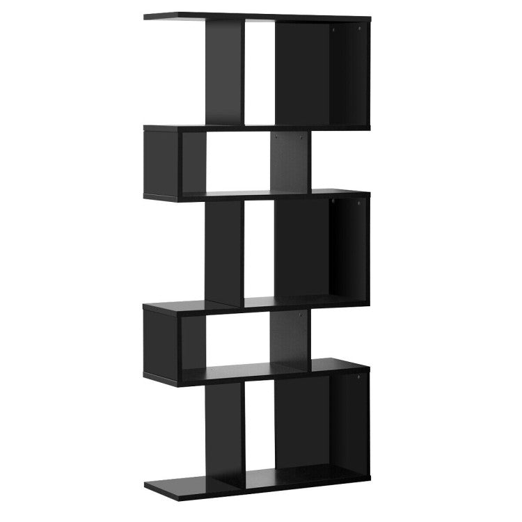 5-Tier Wood Geometric Bookshelf with S Shaped Design