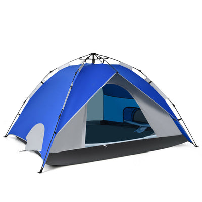 2-in-1 4 Person Instant Pop-up Waterproof Camping Tent--Blue