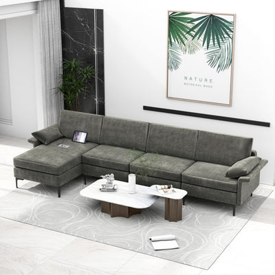 Extra Large L-shaped Sectional Sofa with Reversible Chaise--Gray