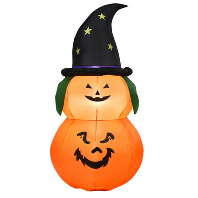 5 Feet Halloween Inflatable LED Pumpkin with Witch Hat