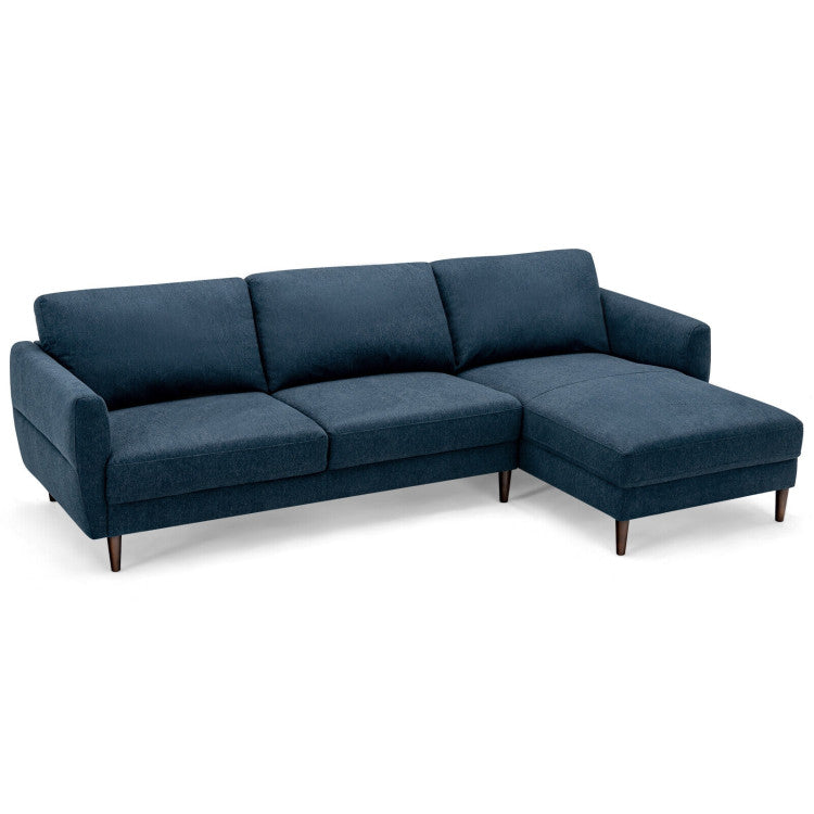 L-Shaped Fabric Sectional Sofa with Chaise Lounge and Solid Wood Legs--Navy Blue