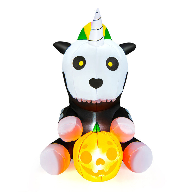 5 Feet Halloween Inflatable Unicorn Skeleton with Pumpkin Lantern