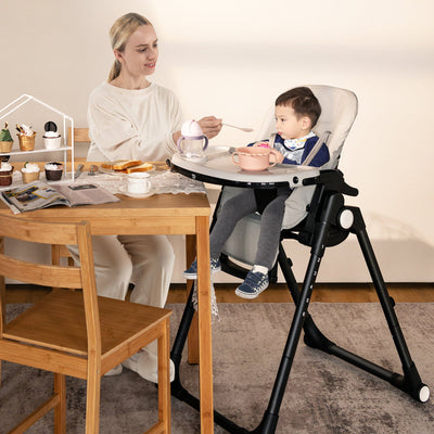 4-in-1 Foldable Baby High Chair Height Adjustable Feeding Chair w/ Wheels Grey