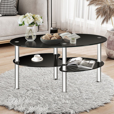 Tempered Glass Oval Side Coffee Table