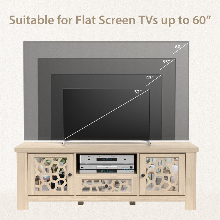 55 Inch Retro TV Stand Media Entertainment Center with Mirror Doors and Drawer