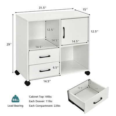 Mobile File Cabinet with Lateral Printer Stand and Storage Shelves