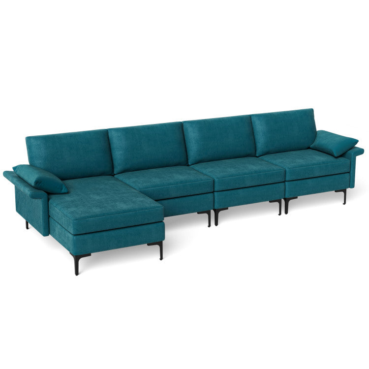 Extra Large L-shaped Sectional Sofa with Reversible Chaise--Peacock Blue