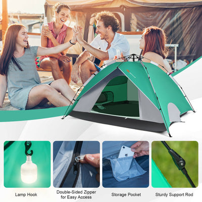 2-in-1 4 Person Instant Pop-up Waterproof Camping Tent--Green